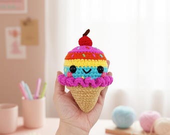 Patron au crochet pour cornet de crème glacée sans couture | Peluche crème glacée Amigurumi | Joli jouet à dessert | Patron PDF de cornet de crème glacée au crochet
