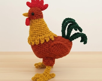 Patron de coq au crochet PDF | Coq Amigurumi de ferme | Crochet pour animaux de la ferme debout | Modèle numérique