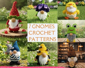 Lot de 7 motifs au crochet nain en PDF - Joli nain à faire soi-même pour les débutants - Téléchargement numérique - Tutoriel de jouet fait main - Patron PDF