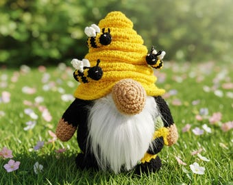 Amigurumi Honeybee Gnome Crochet Pattern PDF - Joli nain à faire soi-même pour les débutants - Téléchargement numérique - Tutoriel de jouet fait main - Modèle PDF