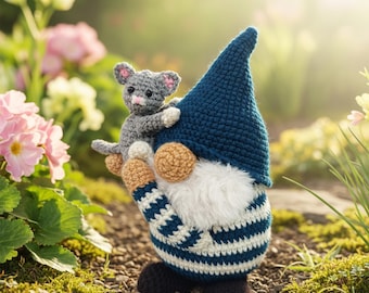 Amigurumi nain tenant un chat au crochet, modèle PDF - Joli nain à faire soi-même pour les débutants - Téléchargement numérique - Tutoriel de jouet fait main - Modèle PDF