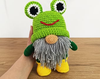 Amigurumi grenouille nain de jardin au crochet, patron PDF, mignon nain à faire soi-même pour les débutants, téléchargement numérique, tutoriel de jouet fait main, modèle PDF