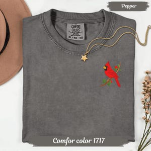 Cardinal Embroidered Shirt Comfort Colors, Bird Lover Gift, Red Bird Tee, Nature Embroidery Shirt, Backyard Birdwatcher Tee