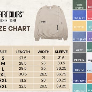 Comfort Colors Sweatshirt Size And Color Chart