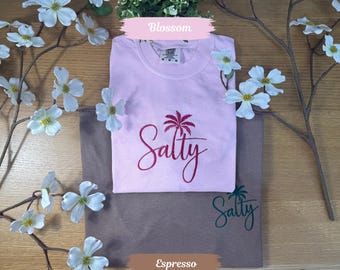 Salty Embroidered Comfort Colors Shirt – Beachy Palm Tee, Coastal Aesthetic Gift, Summer Vibes Shirt, Minimal Vacation Top