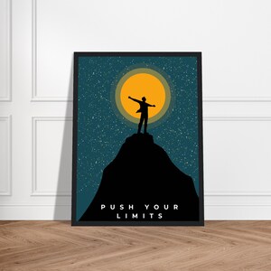 Poster motivazionale con cornice in legno, carta opaca premium 30 x 40 cm / 12 x 16 pollici. Supera i tuoi limiti, arredamento motivazionale per ufficio.
