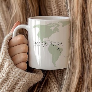 Bora Bora Memory Mug Flitterwochen Geschenk für Jet-Setter Kaffeetasse Geschenk Romantische Erinnerung für Reiseliebhaber Weltkarte Becher