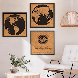 Push Pin World Map Cork Board Set, Personalized Travel Keepsake