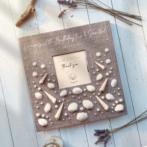 Spersonalizowany album ze zdjęciami muszli, album z nadmorskim miesiącem miodowym, pamiątkowy dziennik ślubny inspirowany oceanem, księga pamiątkowa z podróży na plażę z niestandardowym tekstem