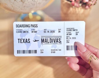 Personalisierte Scratch Reveal Bordkarte Ticket Zielort offenbaren Überraschung Urlaubsticket Staykation Geschenk für ihre individuelle Bordkarte