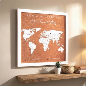 Personalized Travel Map: Push Pin Cork World Map, Framed Home Decor