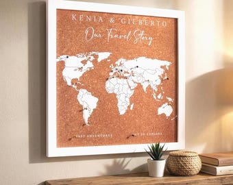 Personalized Travel Map: Push Pin Cork World Map, Framed Home Decor