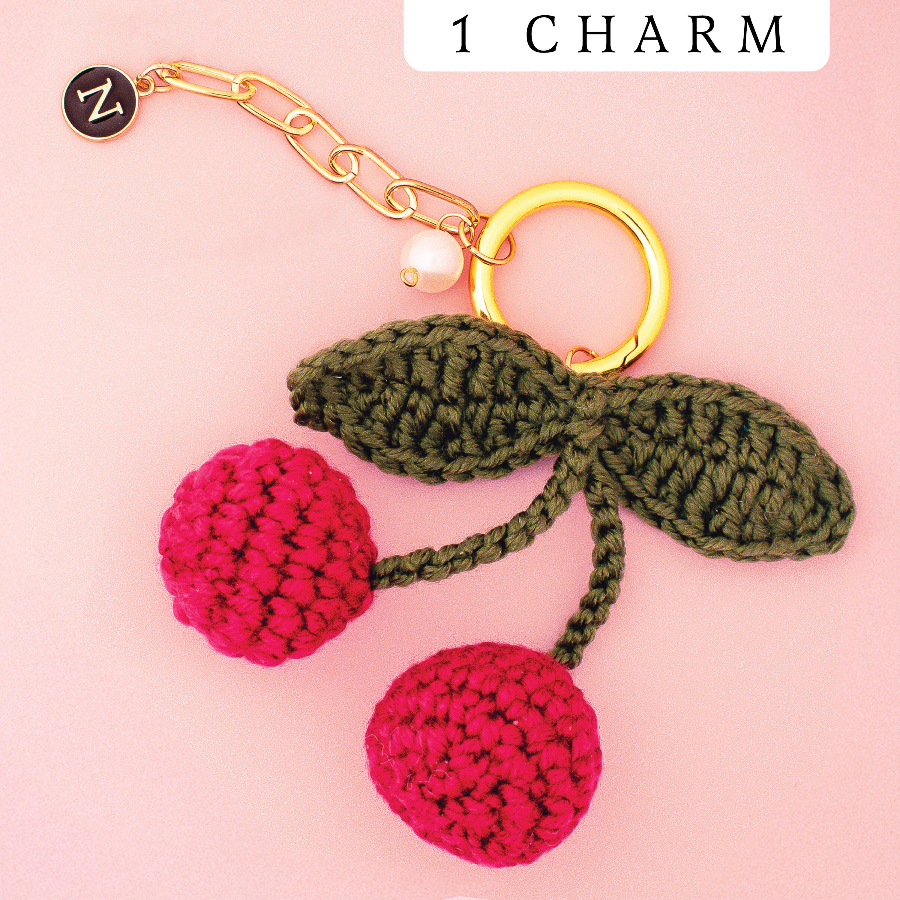 Personalized Crochet Cherry Keychain, Bridesmaid Gift With Initial