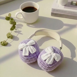 Lavendel gehaakt AirPods Max-hoesje: Kawaii Coquette-koptelefooncover
