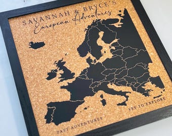 Personalized Europe Push Pin Map: Custom Corkboard Travel Board