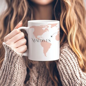 Maldives Souvenir Mug Travel Lover Gift Idea for Adventure Lover Coffee Mug Destination Keepsake Memory Gift for Jet Setter Mug World Map