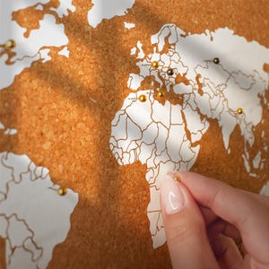 Push pin reiskaart gepersonaliseerd cadeau voor reisherinneringen kurk prikbord ingelijste wereldkaart aangepaste woondecoratie voor reisliefhebber cadeau-idee voor hem