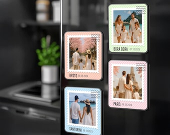 Personalized travel magnet custom photo fridge magnet destination keepsake honeymoon souvenir family decor aesthetic stamp new home gift