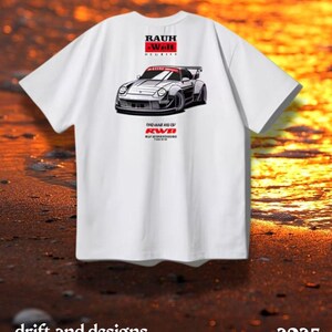 ポルシェ RWB ユニセックス サマーカー T シャツ 100% コットン。ユニセックスの夏用ポルシェ RWB カー T シャツ。