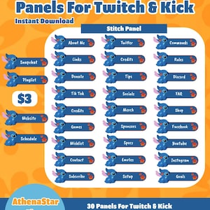 30er Pack Panels mit niedlichen Stitch für Twitch And Kick