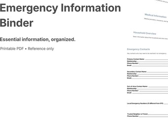 Emergency Information Binder Printable | Home and Family Emergency Contacts, Medical, Insurance & Important Info Organizer