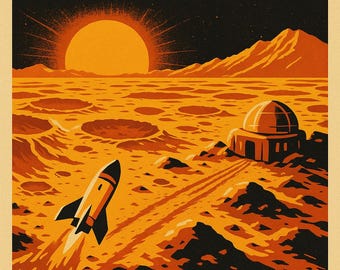 Visit Mercury – Retro Space Travel Poster | Solar Voyages Digital Art Print