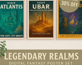 Mythical Cities Travel Poster Set: Atlantis, Ubar, El Dorado (Digital Download)