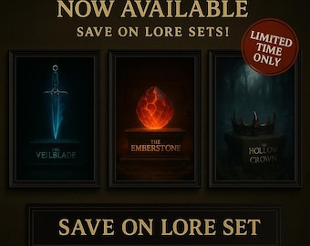 Fantasy Relic Wall Art Bundle: Emberstone, Veilblade, Hollow Crown (Digital Download)