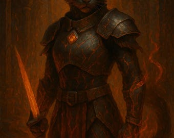 Emberclaw – Guardian of the Emberstone – Fantasy Cat Wall Art – Lore Atlas Digital Print