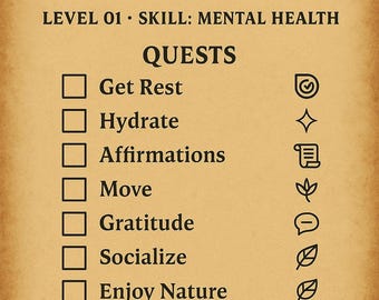 Mental Health RPG Poster: Gamified Self-Care Habit Tracker (Digital Download