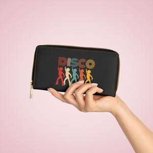 Cartera con cremallera estilo disco, moderna para amantes de la música, accesorio elegante para fiestas, regalo para ella, idea de regalo retro.