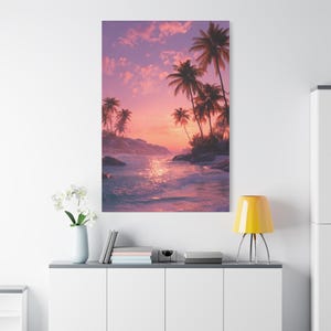 Tropical Sunset Canvas Art, Palm Tree Wall Decor for Home, Beach Vibes, Tropical Decor, Inspirational Wall Art, Gift for Nature Lovers