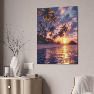Tropical Sunset Canvas Print, Beach Wall Art, Home Decor, Gift for Nature Lovers, Relaxing Artwork for Living Room