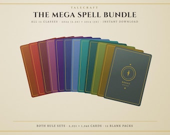 DnD Spell Cards Mega Bundle | 2024 5.5e + 2014 5e Both Editions | All 12 Classes Printable Spell Decks PDF | A4 US Letter | Print and Play
