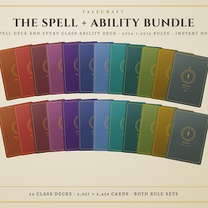 Pack de cartes de sorts et de capacités pour Donjons et Dragons, toutes classes, plus de 5 000 cartes imprimables, règles 2024 et 2014, decks de sorts et decks de capacités de classe