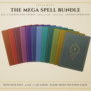 DnD Spell Cards Bundle, Every Class, 4,100+ Cards, 2024 + 2014 Rules, Printable