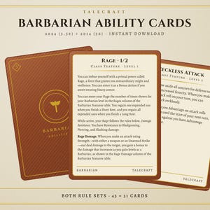 D&D バーバリアン能力カード、レベル1～20、2024年版＋2014年版ルール、印刷可能