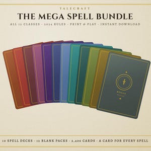 DnD Spell Cards Mega Bundle 2024 | All Classes Printable Spell Decks 5.5e | 2031 Poker Cards PDF | Print and Play | Dungeons and Dragons