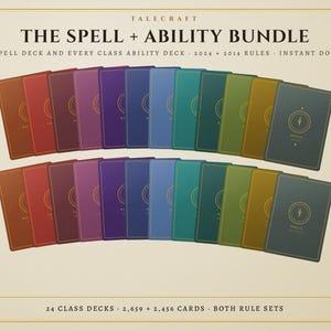 DnD Spell + Ability Cards Bundle, Every Class, 5,000+ Printable Cards, 2024 + 2014 Rules, Spell Decks and Class Feature Decks