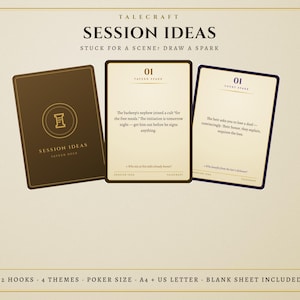 DnD Session Ideas Cards | 52 Adventure Hooks + GM Prompts | Tavern Road Dungeon Court | Printable RPG Deck | A4 & US Letter