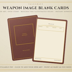DnD Blank Weapon Cards Add Your Own Art | Fillable Printable Item Card Template 5e | Homebrew PDF | 18 Blanks | A4 US Letter