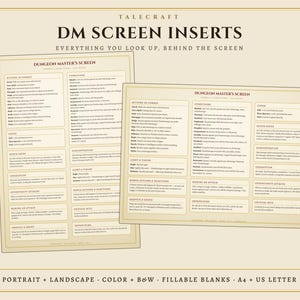 DnD DM Screen Inserts | 4-Panel Printable Reference | 2024 5.5e Rules Cheat Sheet | Color + Black and White | A4 & US Letter PDF