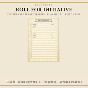 DnD Initiative Tracker List 5e | Roll For Initiative Sheet | Fillable PDF Combat Tracker | Round Counter | A4 US Letter | Printable