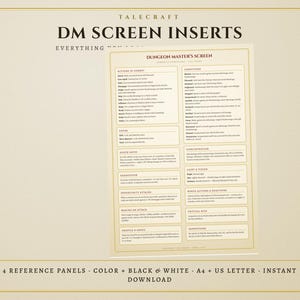 DnD DM Screen Inserts | 4-Panel Printable Reference | 2024 5e Rules Cheat Sheet | Color + Black and White | A4 & US Letter PDF