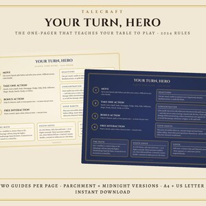 DnD Player Turn Guide 5e | What Can I Do On My Turn Cheat Sheet | Printable New Player Aid | 2024 Rules | A4 US Letter | Two Designs