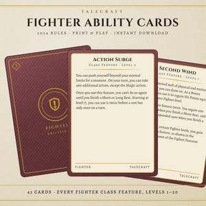 DnD Ability Cards Fighter 2024 | Class Feature Cards 5e | Printable Deck 41 Cards PDF | Every Feature Level 1-20 | A4 US Letter