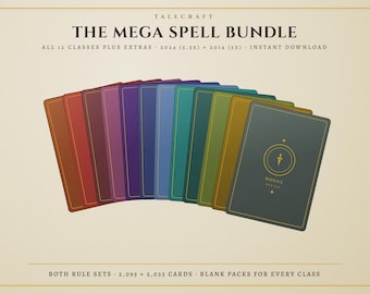 DnD Spell Cards Bundle, Every Class, 4,100+ Cards, 2024 + 2014 Rules, Printable
