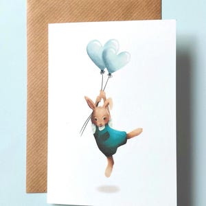 Grußkarte mit illustriertem Hasen.  Perfekt um ein neues Leben, eine Babyparty oder einen Geburtstag zu feiern. Gedruckt auf nachhaltigem Papier.