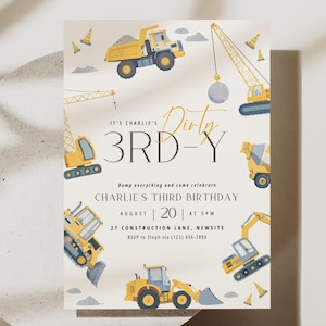 Construction Birthday Invitation: Editable Boys Dirty 3RD-Y Dump Truck Party (Digital Download)