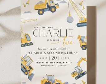 Construction Birthday Invitation: Editable Excavator 2nd Birthday Template